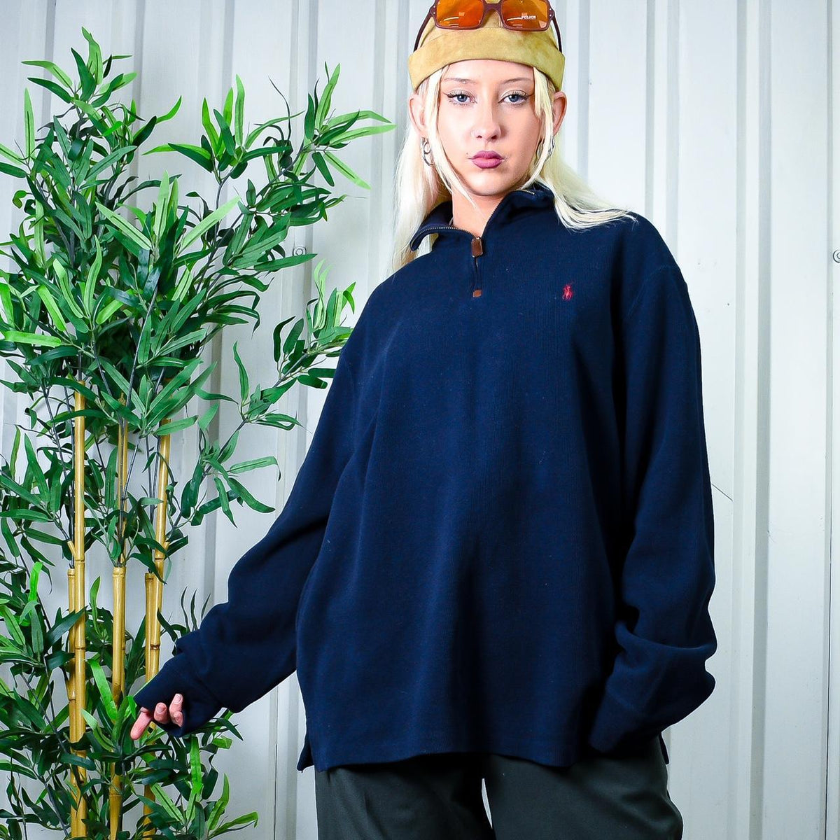 SICKEST 90s Ralph Lauren Blue Embroidered Logo 1/4 Zip Up Sweater