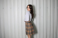 Checked Wrap Belted Skirt