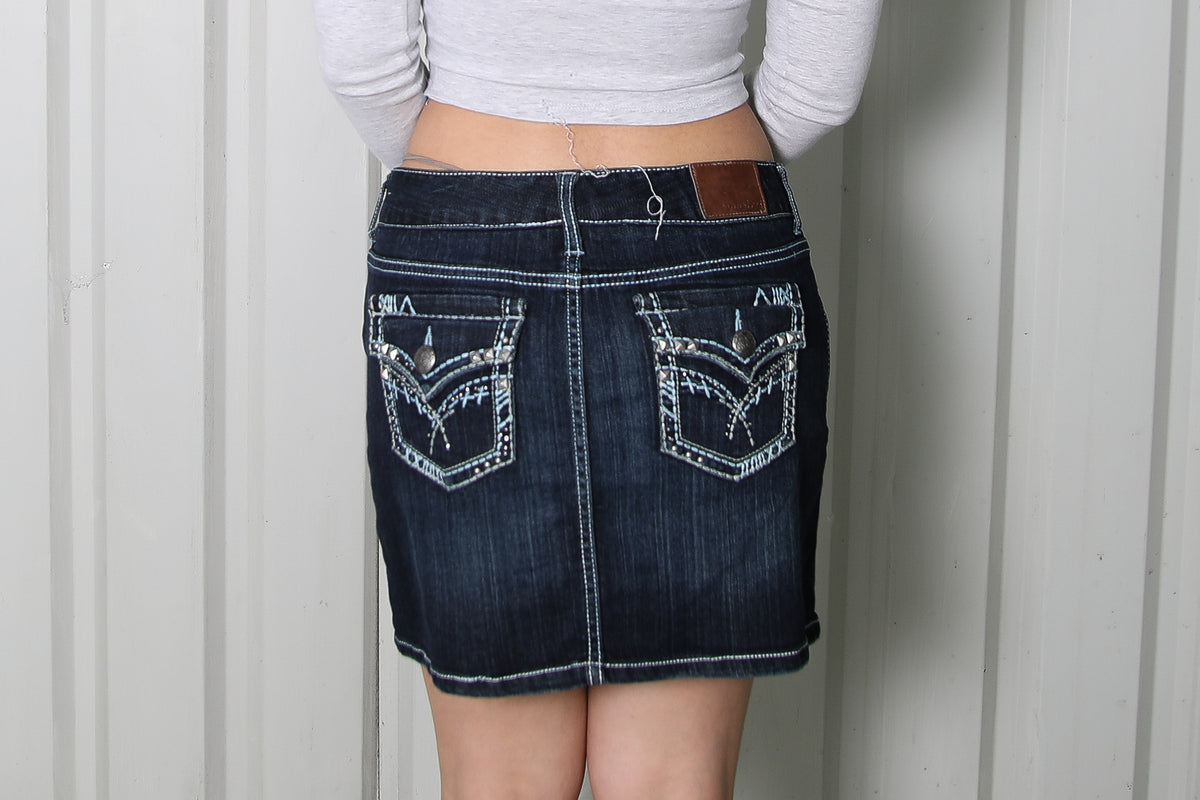 Embellished Denim Mini Skirt