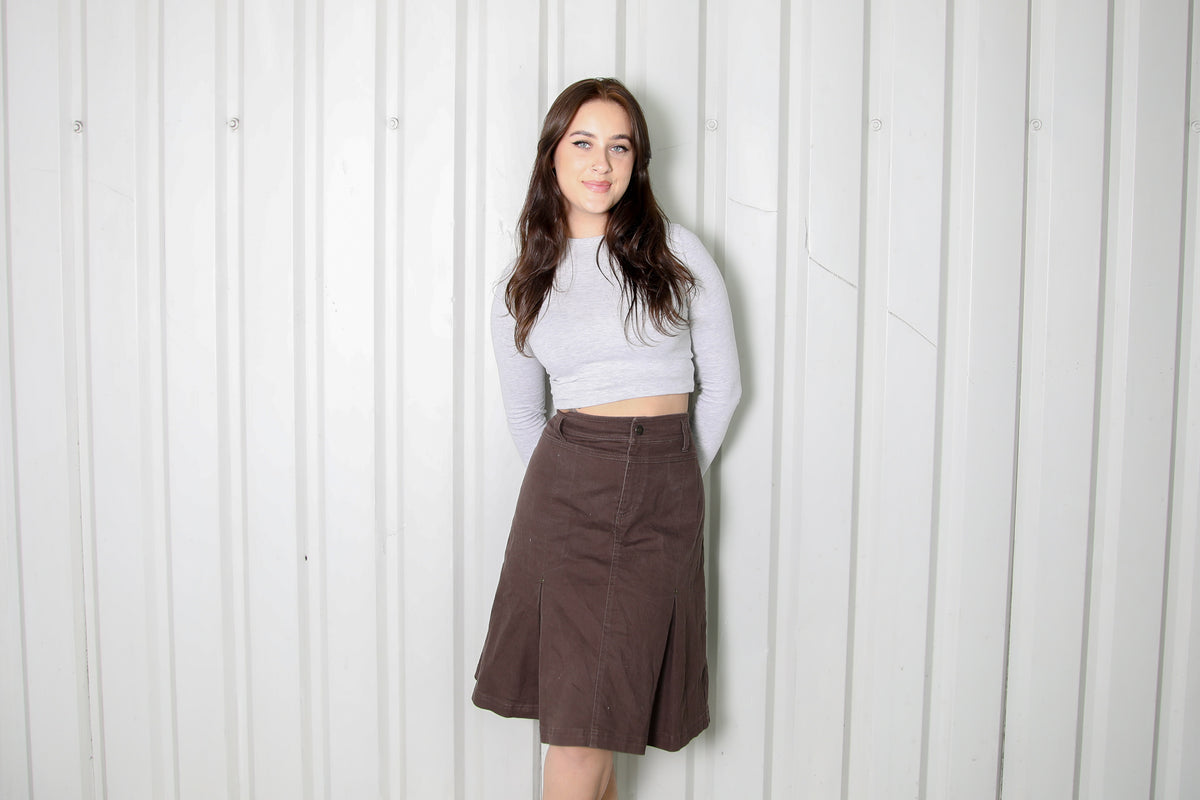 Midi Brown Denim Skirt