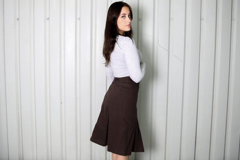 Midi Brown Denim Skirt