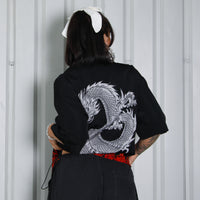 Sickkk American Vintage Flame & Dragon Graphic Oversized Button Up Biker Shirt