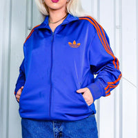 Satin ADIDAS Orange and Blue Bomber Zip Up Track Jacket