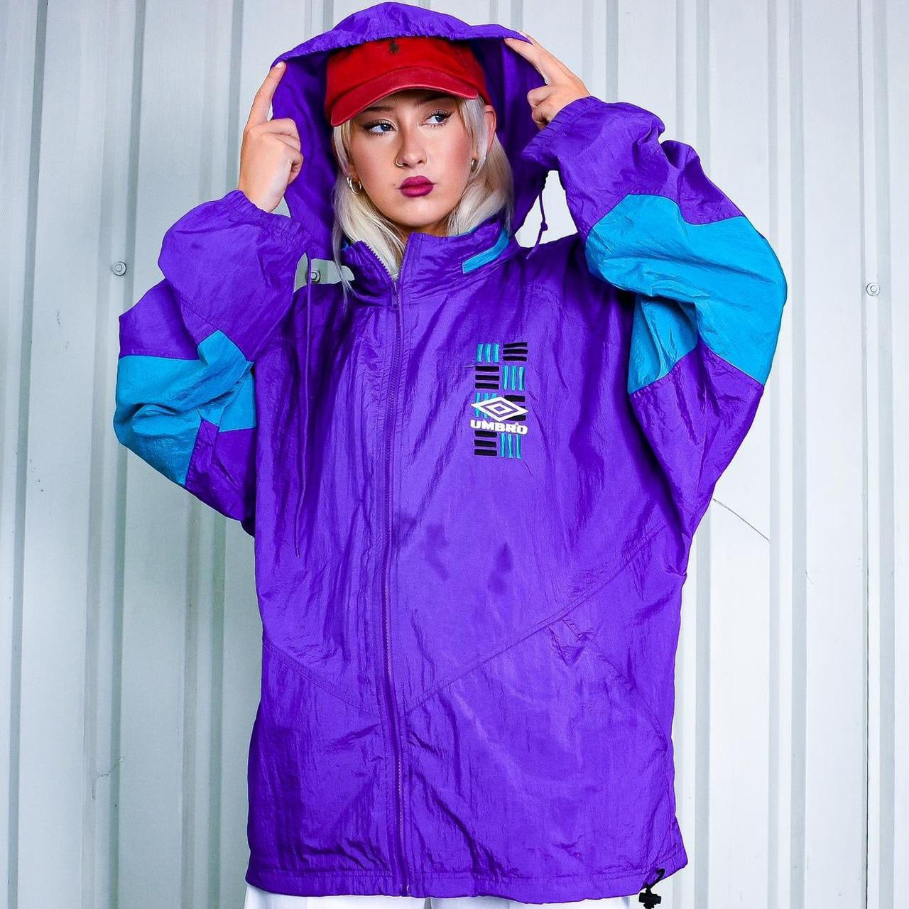 90s purple shop and teal windbreaker