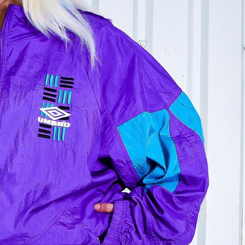 90s Purple And Turquoise Umbro Embroidered Logo Windbreaker Anorak Jacket