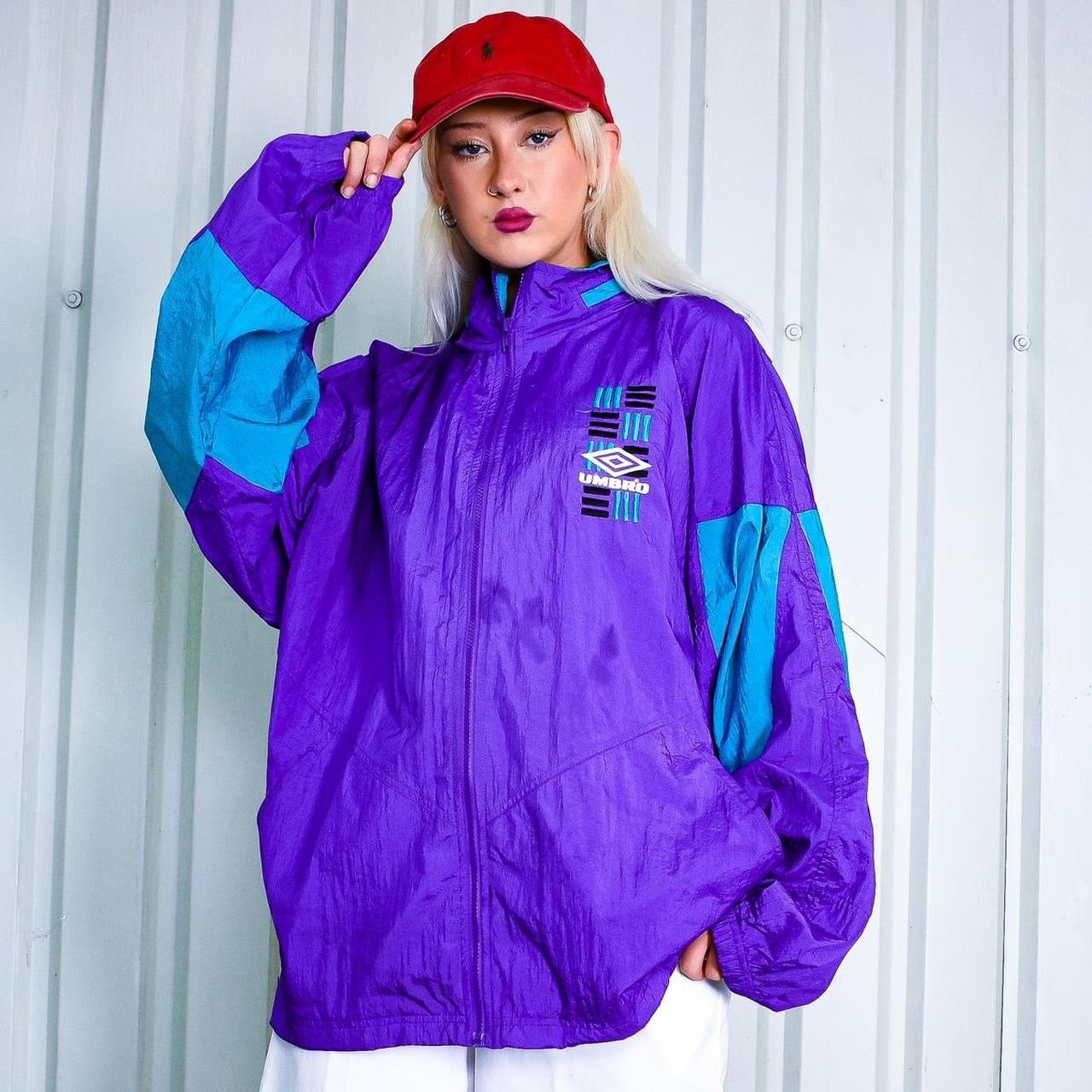 90s Purple And Turquoise Umbro Embroidered Logo Windbreaker Anorak