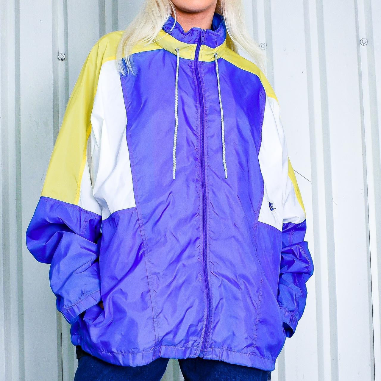 Blue White and Yellow Nike Embroidered Windbreaker Anorak Jacket