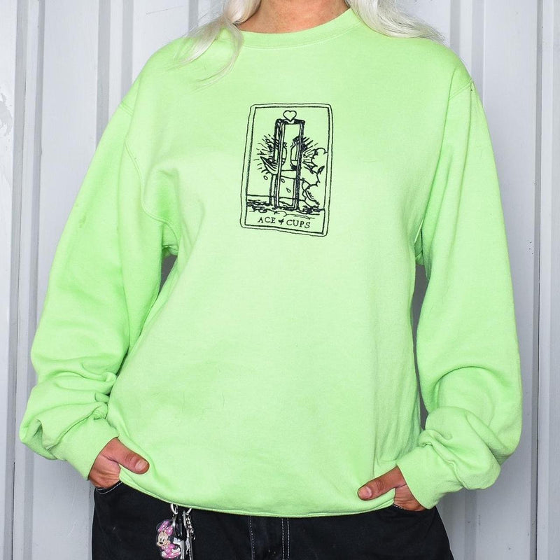 Vintage 90s ACE AND CUPS Embroidered Neon Green Sweatshirt