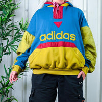 Insane TRUE 80s Adidas Embroidered Spell Out Block Abstract Hoodie 1/4 Zip Sweatshirt