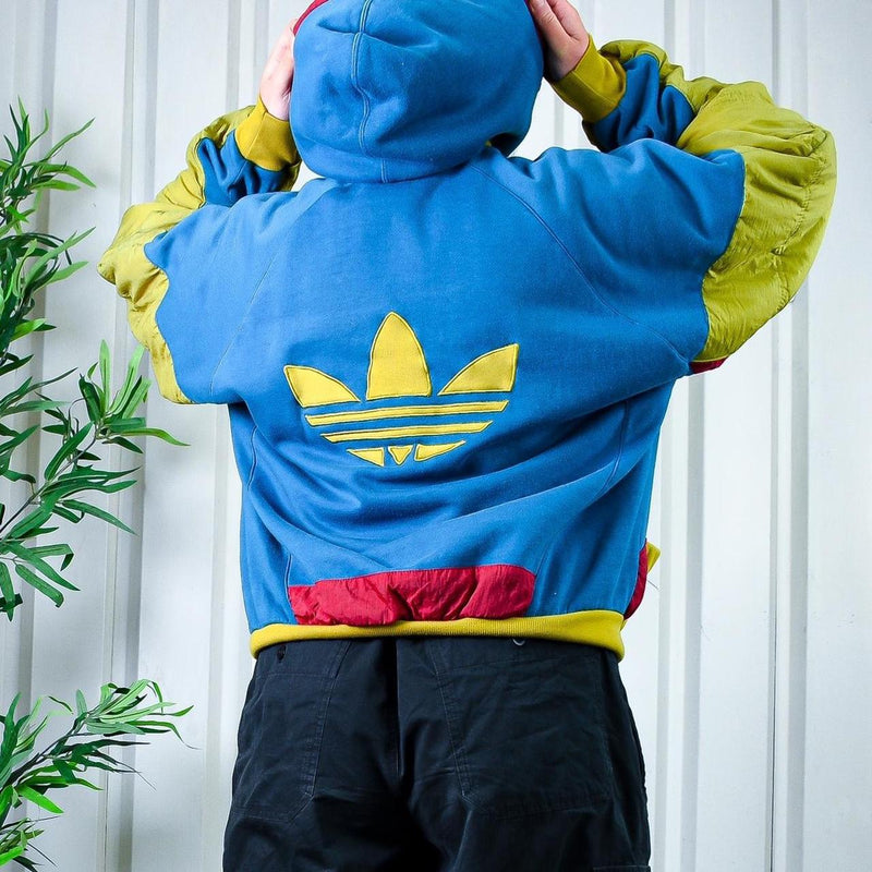 Insane TRUE 80s Adidas Embroidered Spell Out Block Abstract Hoodie 1/4 Zip Sweatshirt