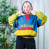 Insane TRUE 80s Adidas Embroidered Spell Out Block Abstract Hoodie 1/4 Zip Sweatshirt