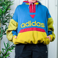 Insane TRUE 80s Adidas Embroidered Spell Out Block Abstract Hoodie 1/4 Zip Sweatshirt