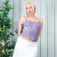 INSANE 90s Y2K 00s Purple Lilac Sequin Backless Tie Up Corset Strappy Top By BUFFALO LONDON