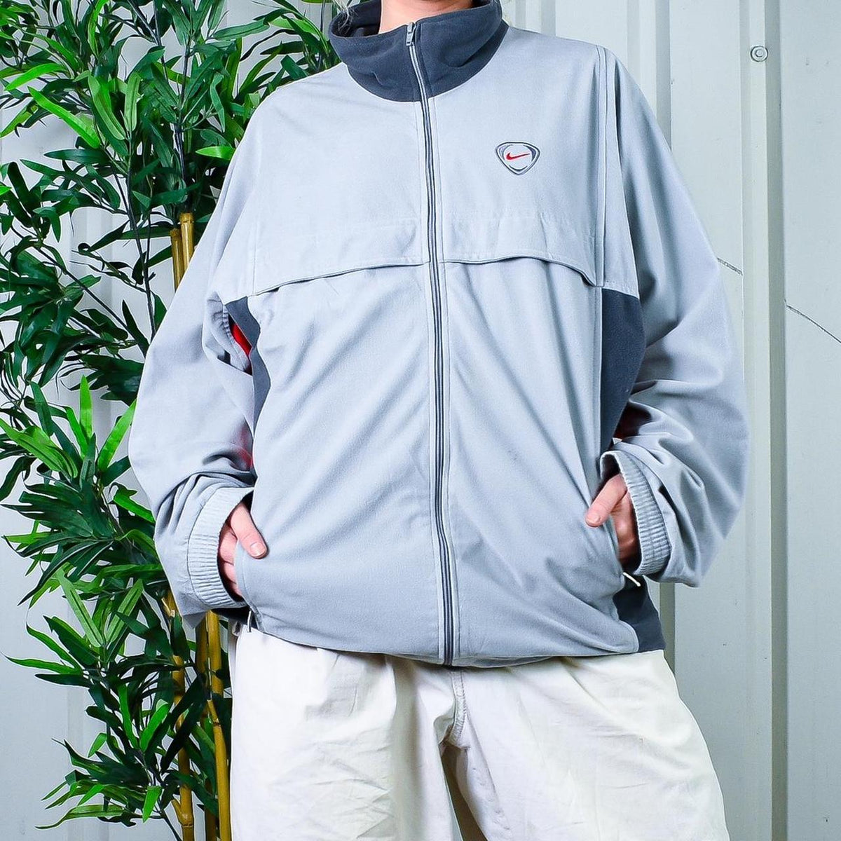 SICKEST 90s Nike Tick Embroidered Grey Tech Zip Up Fleece