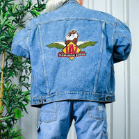 Sick TASMANIAN DEVILS Taz Looney Tunes Embroidered Oversized 90s Boxy Denim Jacket