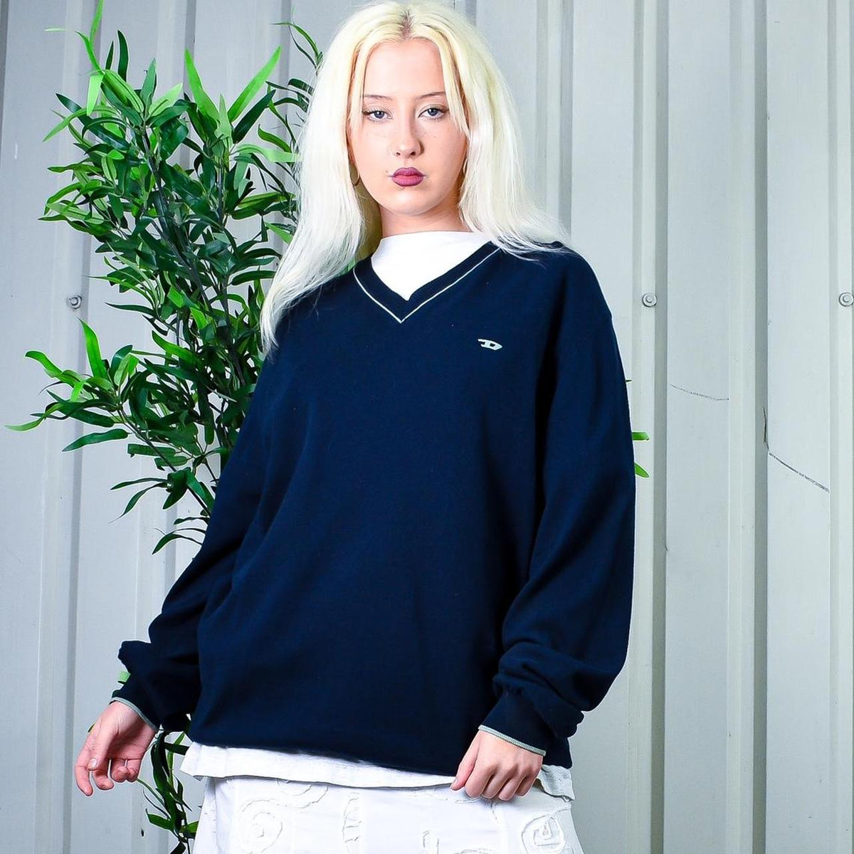 Navy Diesel Embroidered Logo Sweater