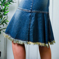 Insane 90s Y2k Raw Hem Effect Denim Midi Maxi Skirt By O’ZANG JEANS