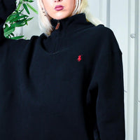 SICKEST 90s Ralph Lauren Black Embroidered Logo 1/4 Zip Up Sweater