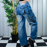 Insane True 90s Utility Cargo Straight Leg Combat Pocket Jeans By FOBO Jeans