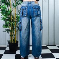 Insane True 90s Utility Cargo Straight Leg Combat Pocket Jeans By FOBO Jeans